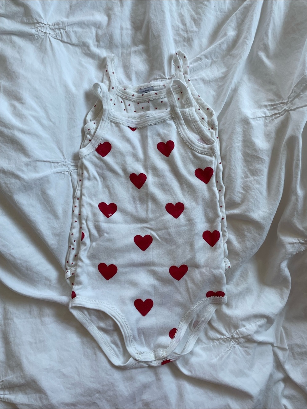 Set of 2 Petit Bateau White Sleeveless Baby One-Piece with Red Heart Print